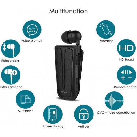 Στερεοφωνικό Ακουστικό Bluetooth iPro RH219s Retractable με Δόνηση Λευκό Χρυσό
