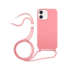 iPhone 11 silicone case with strap pink