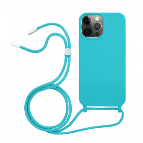iPhone 11pro max silicone case with strap cyan