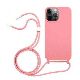 iPhone 11pro max silicone case with strap pink