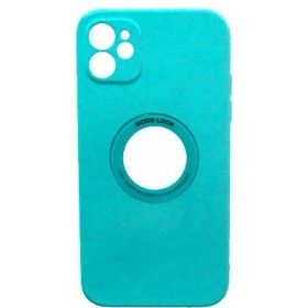 iPhone 11 silicone case with logo cutout cyan