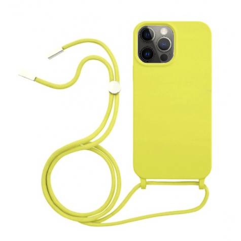 iPhone 12pro silicone case with strap yellow