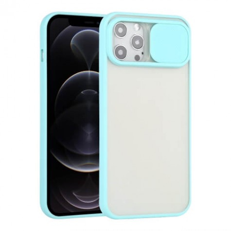 iPhone 13pro max silicone case with camera cover cyan