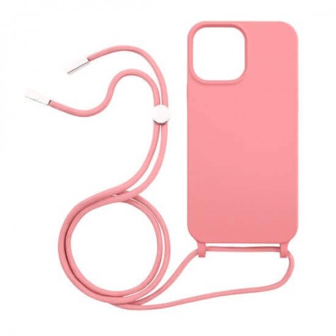 iPhone 13pro max silicone case with strap pink