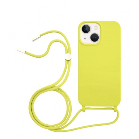 iPhone 13 silicone case with strap yellow