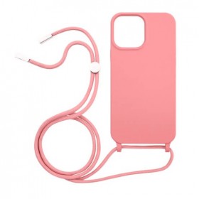 iPhone 14 pro silicone case with strap pink