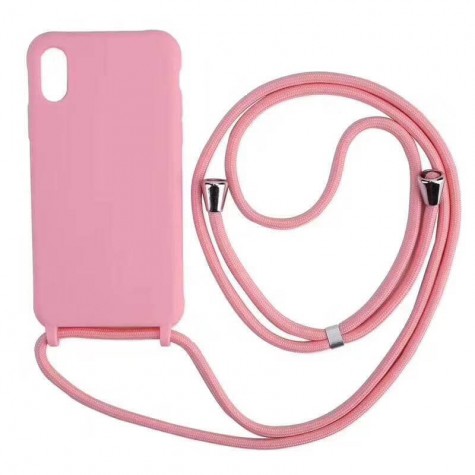 iPhone XS silicone case with strap pink